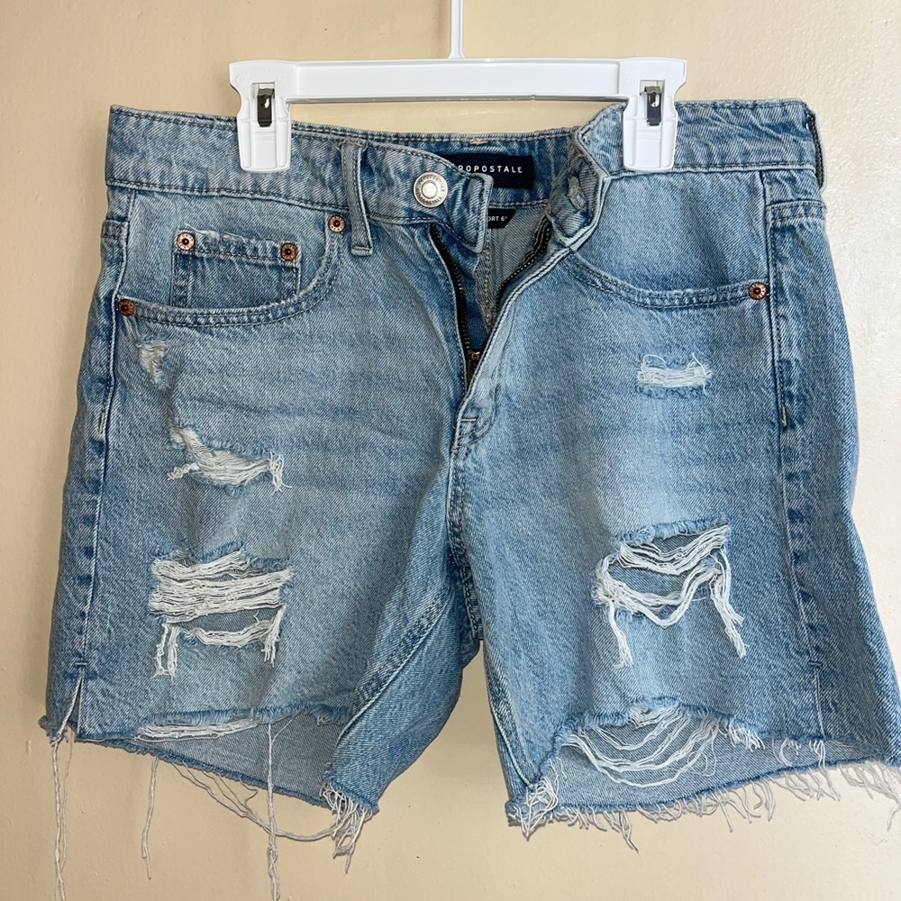 Aeropostale Women's Light Blue Ripped Jean Shorts